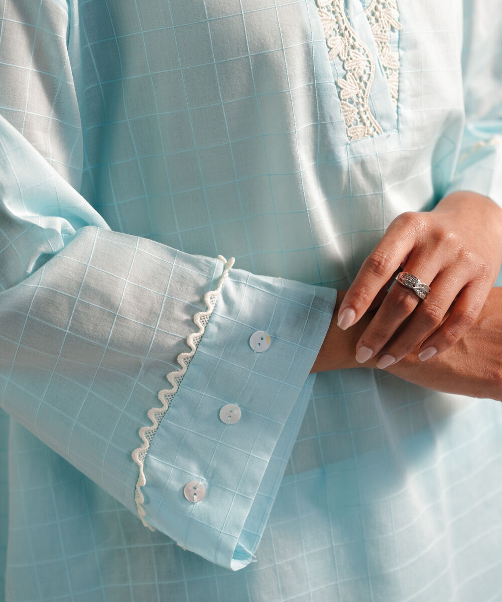 Women's RTW Dobby Embroidered Ice Blue 2 Piece Suit