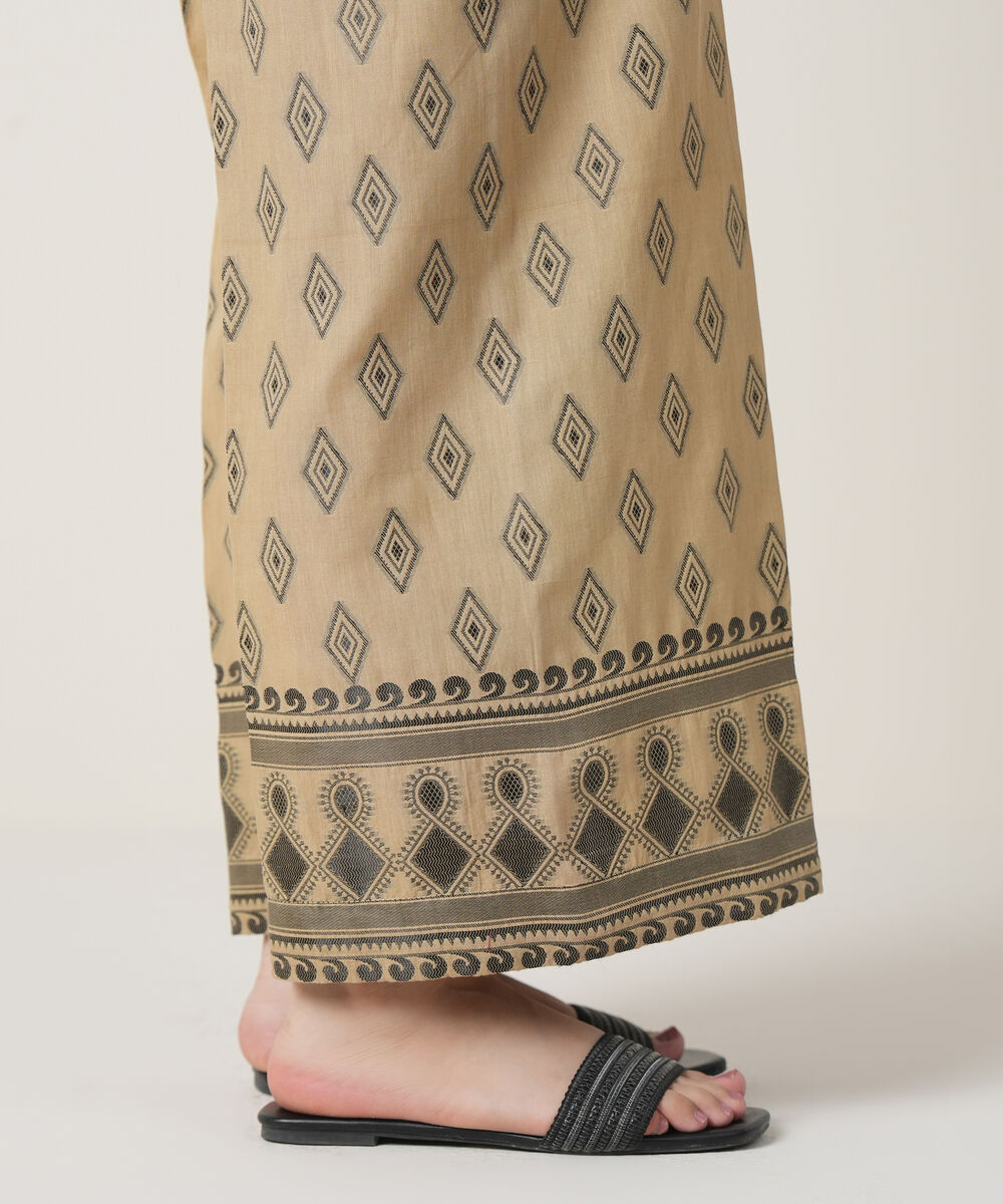 Women's RTW Extra Weft Jacquard Beige Solid Trousers