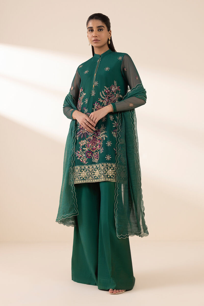 3 Piece - Embroidered Net Suit