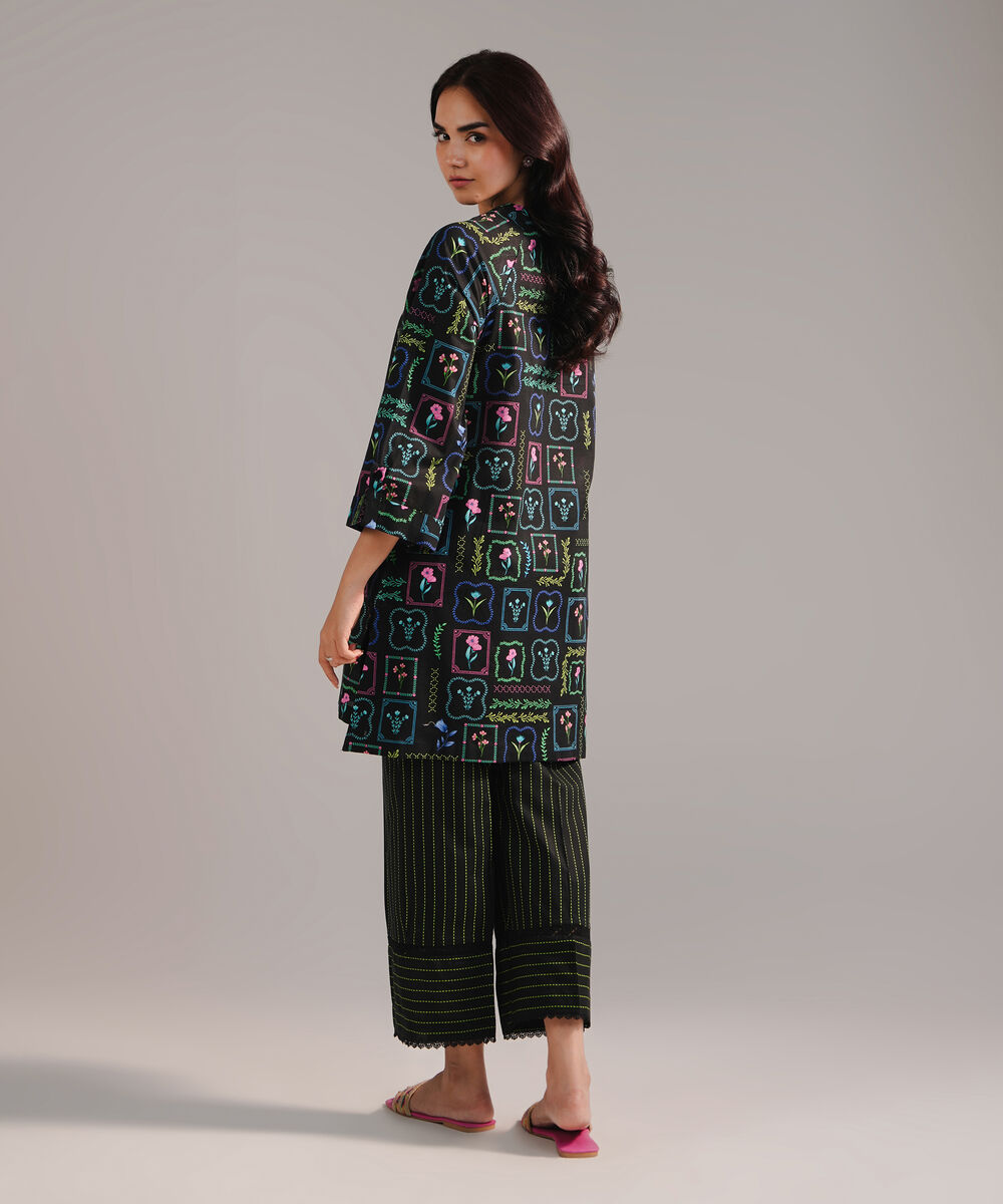 Women's RTW Crosshatch Printed Black Straight Shirt