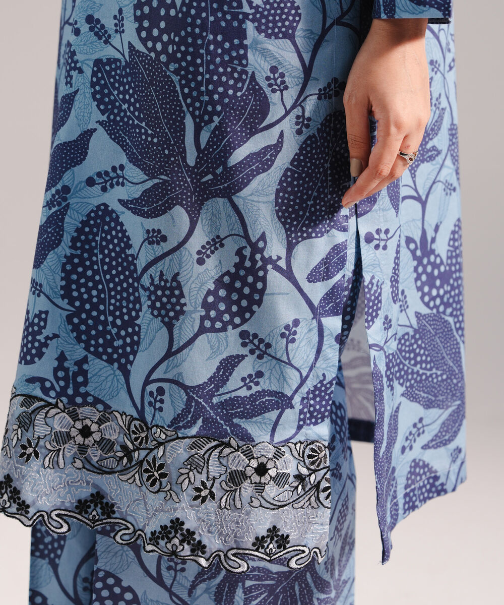 Women's RTW Lawn Embroidered Blue 2 Piece Suit