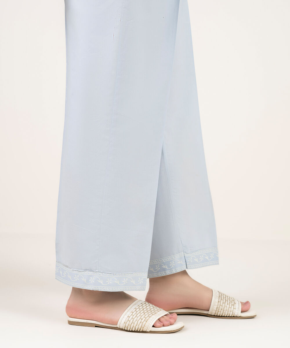 Women's RTW Cambric Solid Ice Blue Straight Pants