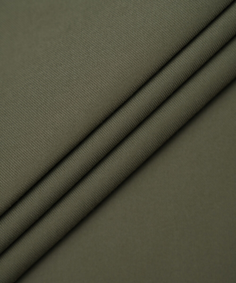 Men's Unstitched olive green textured wash & wear Suit