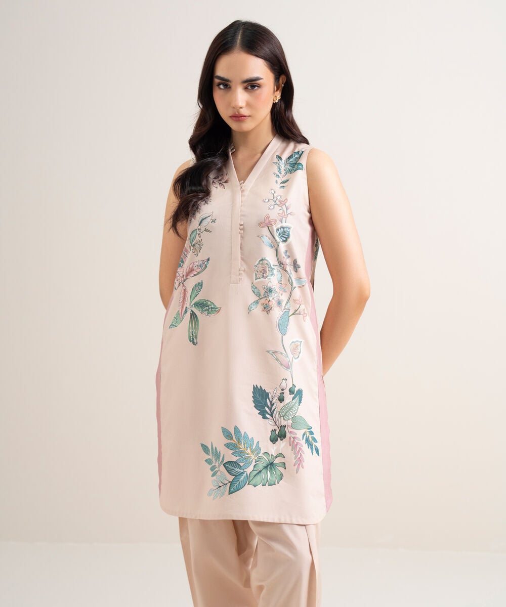 Women's Unstitched Lawn Printed Light Pink 2 Piece Suit