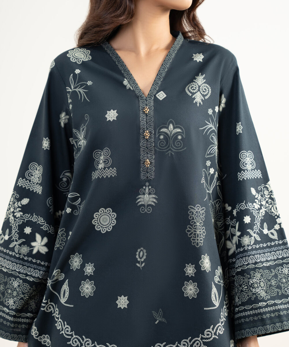 Women's Unstitched Lawn Printed Black 3 Piece Suit