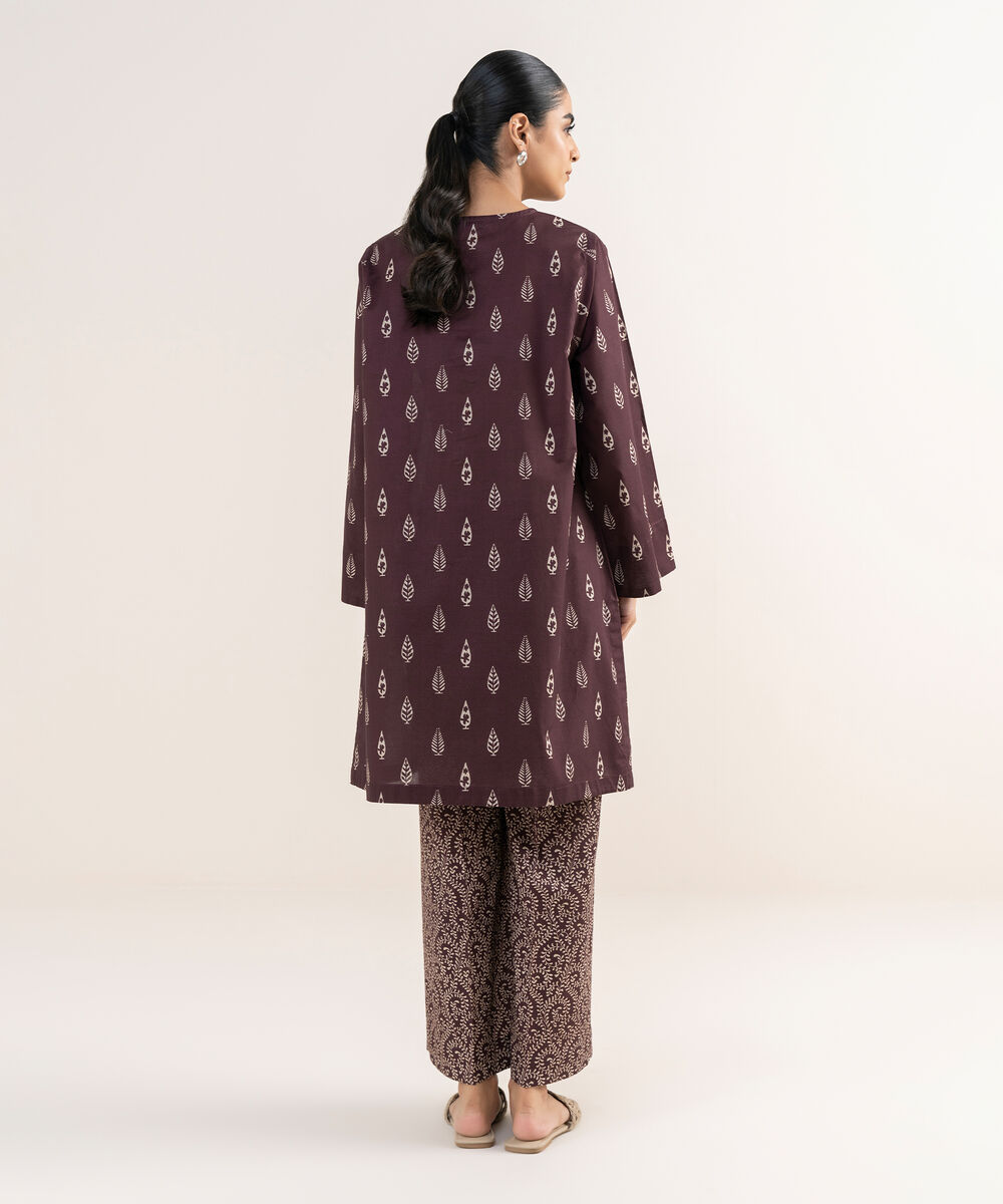 Women's RTW Textured Lawn Brown Printed A-Line Shirt