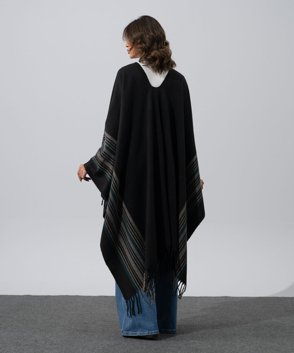 Women's Western Wear Black Polyester Cape Shawl