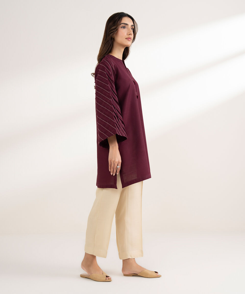 Women's RTW Khaddar Solid Straight Purple Shirt