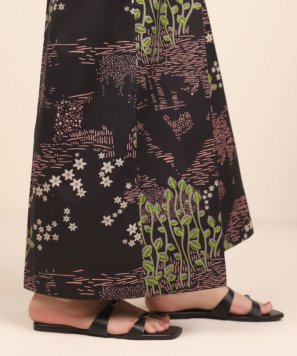 Women's RTW Cambric Black Printed Flared Pants