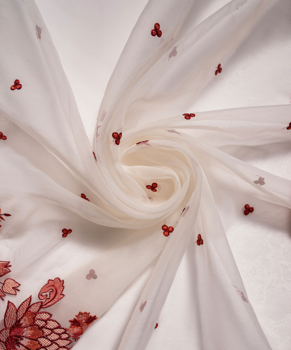 Blended Organza Embroidered White Dupatta