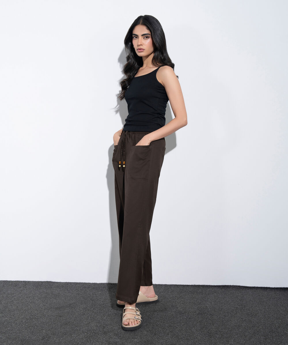 Women's Western Brown Linen Blend Pull-On Trousers