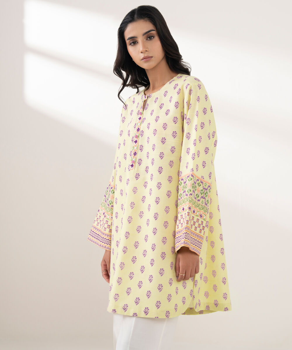 Women's RTW Light Khaddar Embroidered Pale Yellow 2 Piece Suit