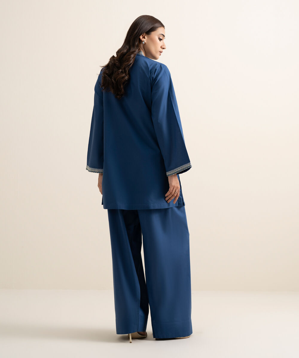 Women's RTW Cambric Embroidered Blue Boxy Shirt