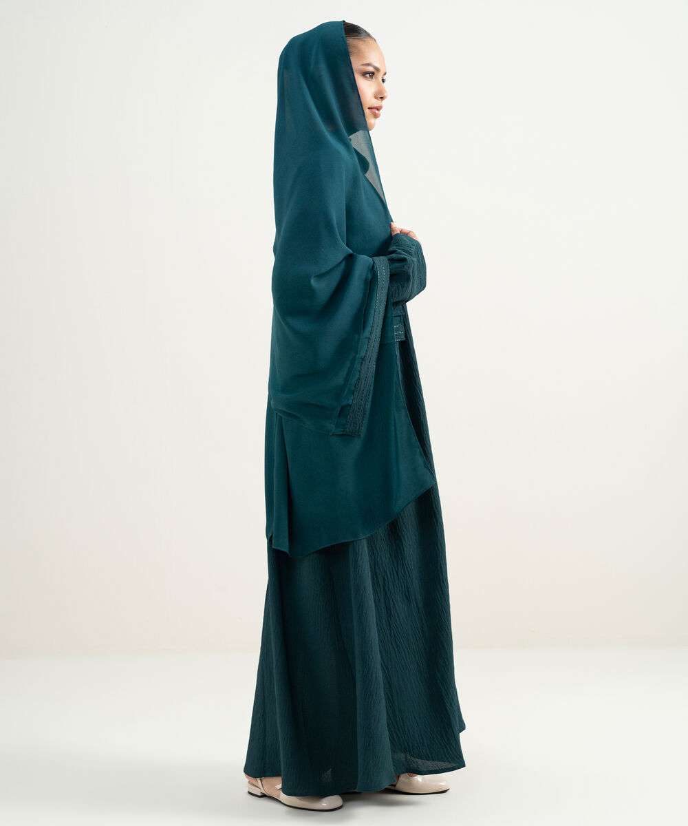 Women's Beige Kimono Embroidered Abaya