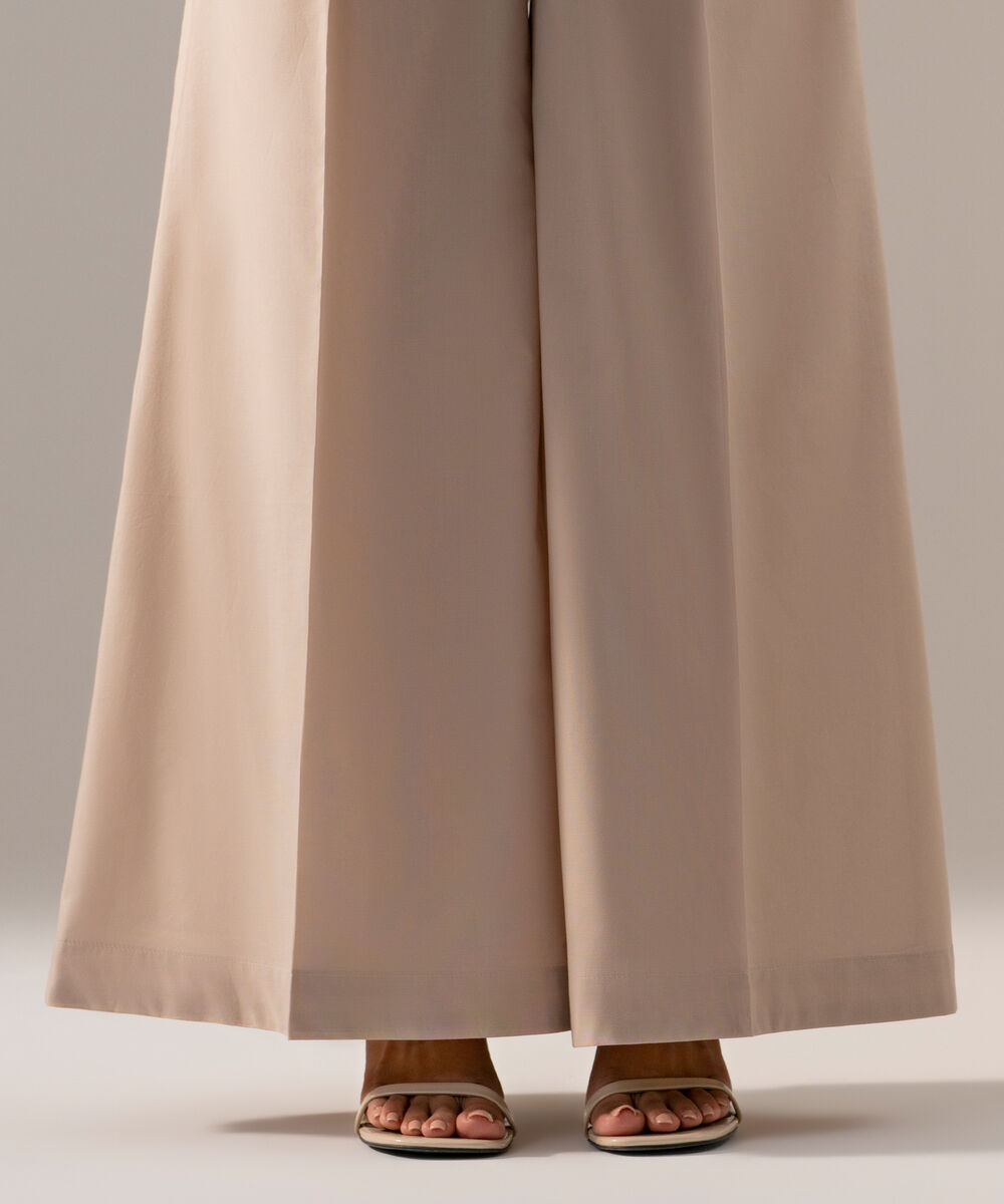 Women's RTW Cambric Solid Pale Pink Flared Pants