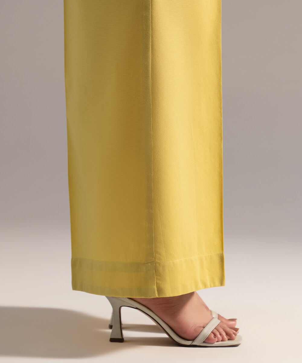 Women's RTW Cambric Solid Yellow Flared Pants