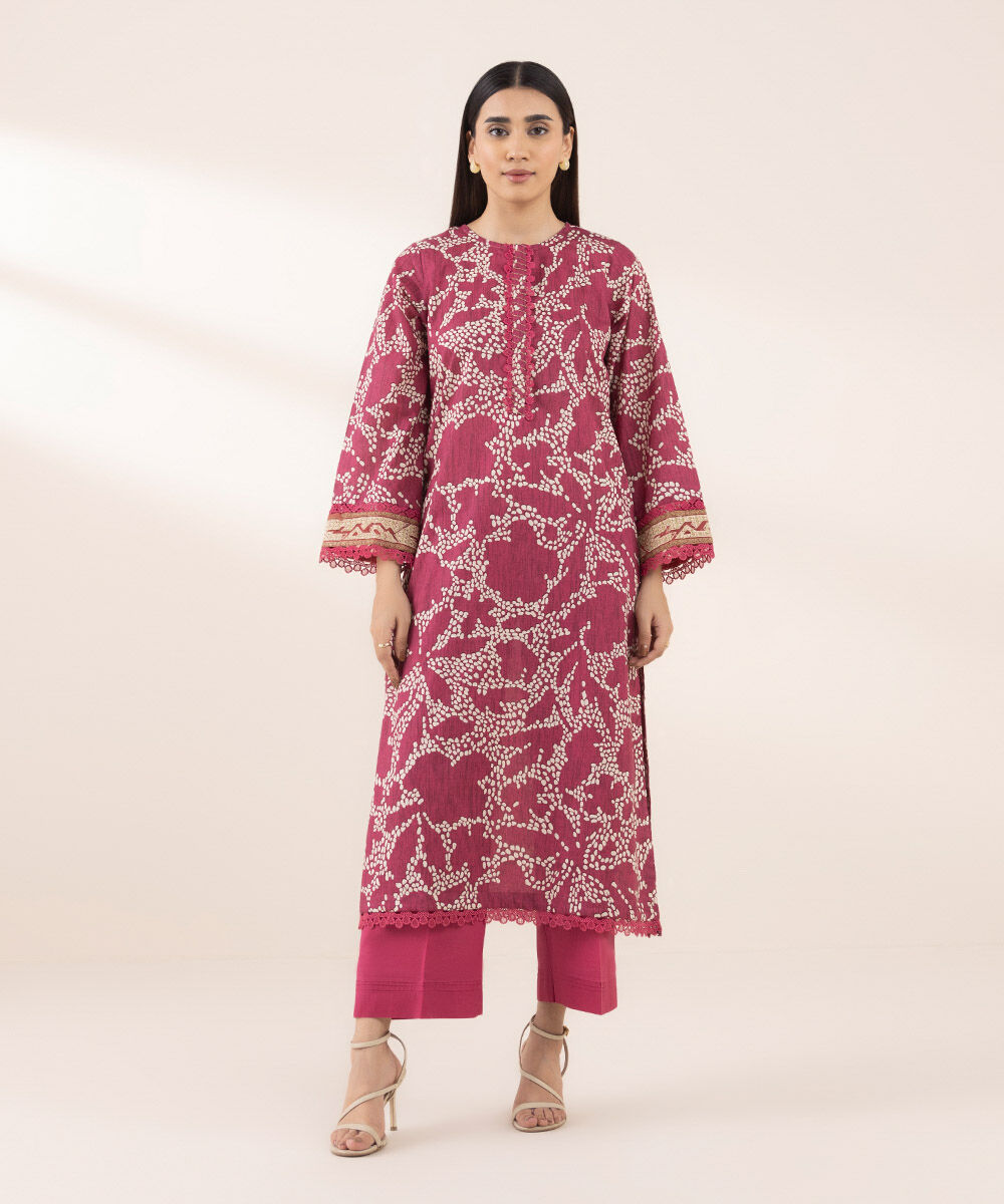 Women's RTW Textured Lawn Pink Printed A-Line Shirt