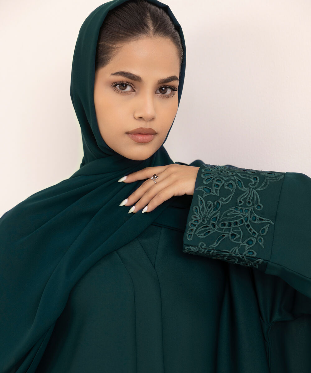 Women's Green Nida Abaya Set