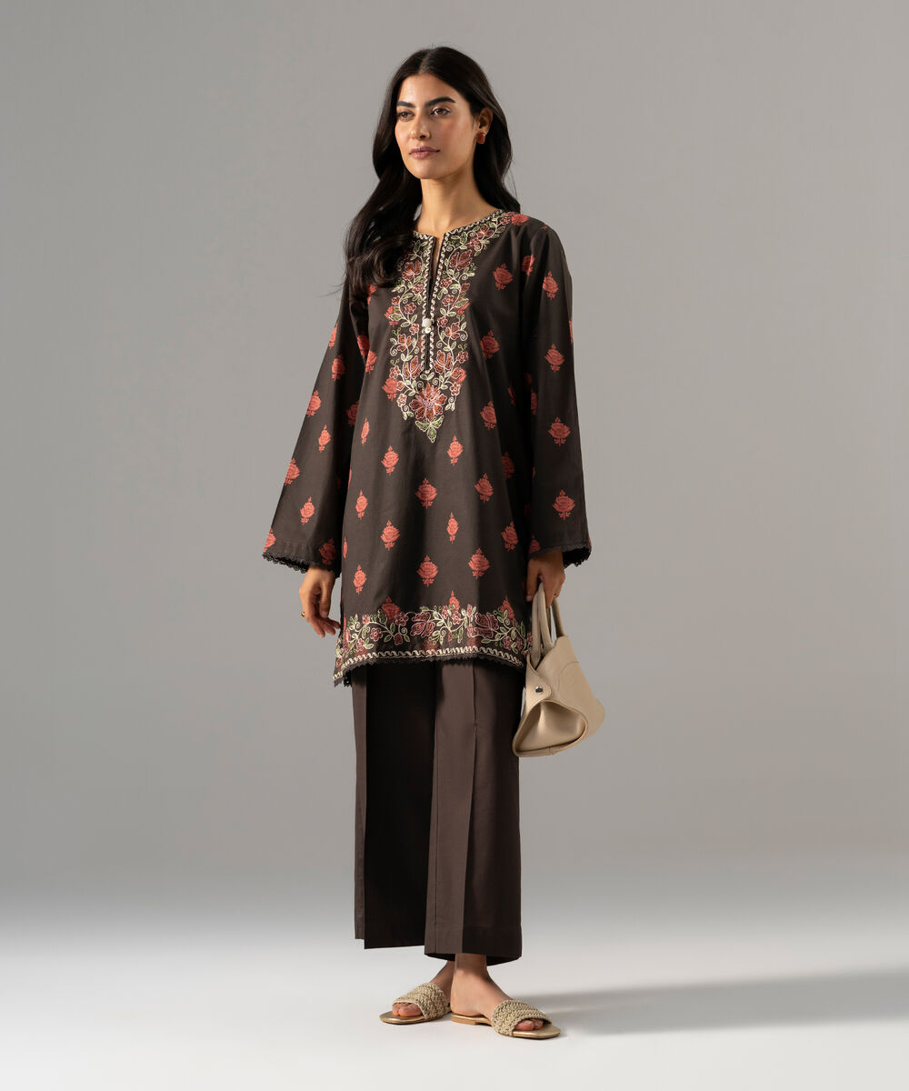 Women's RTW Lawn Embroidered Brown 2 Piece Suit