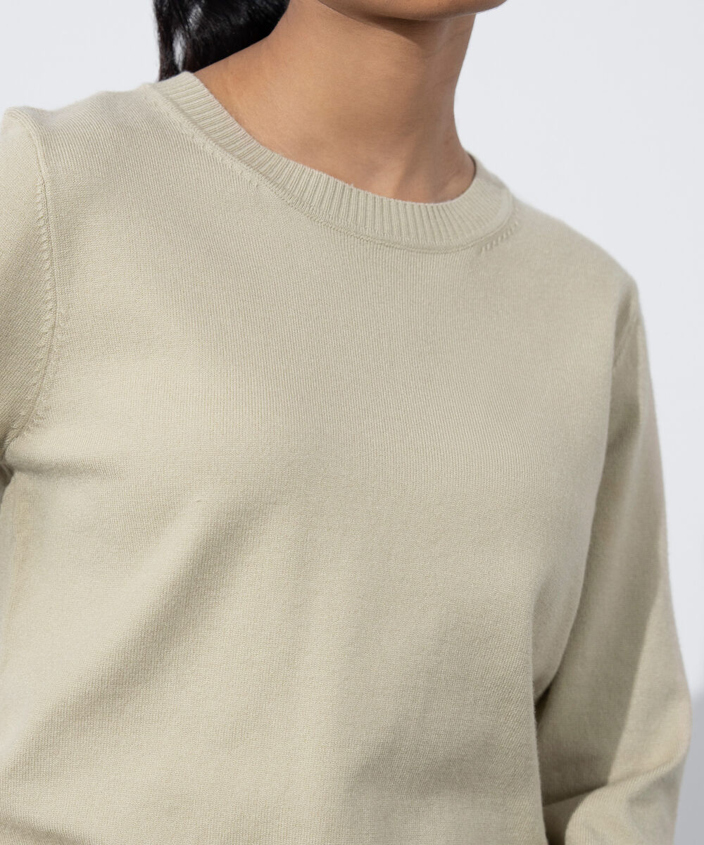 Women's Western Wear Beige Slim-Fit Knit Sweater