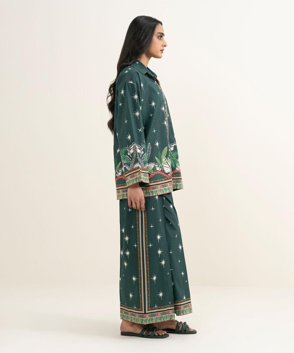 Women's RTW Cambric Embroidered Green Boxy Shirt