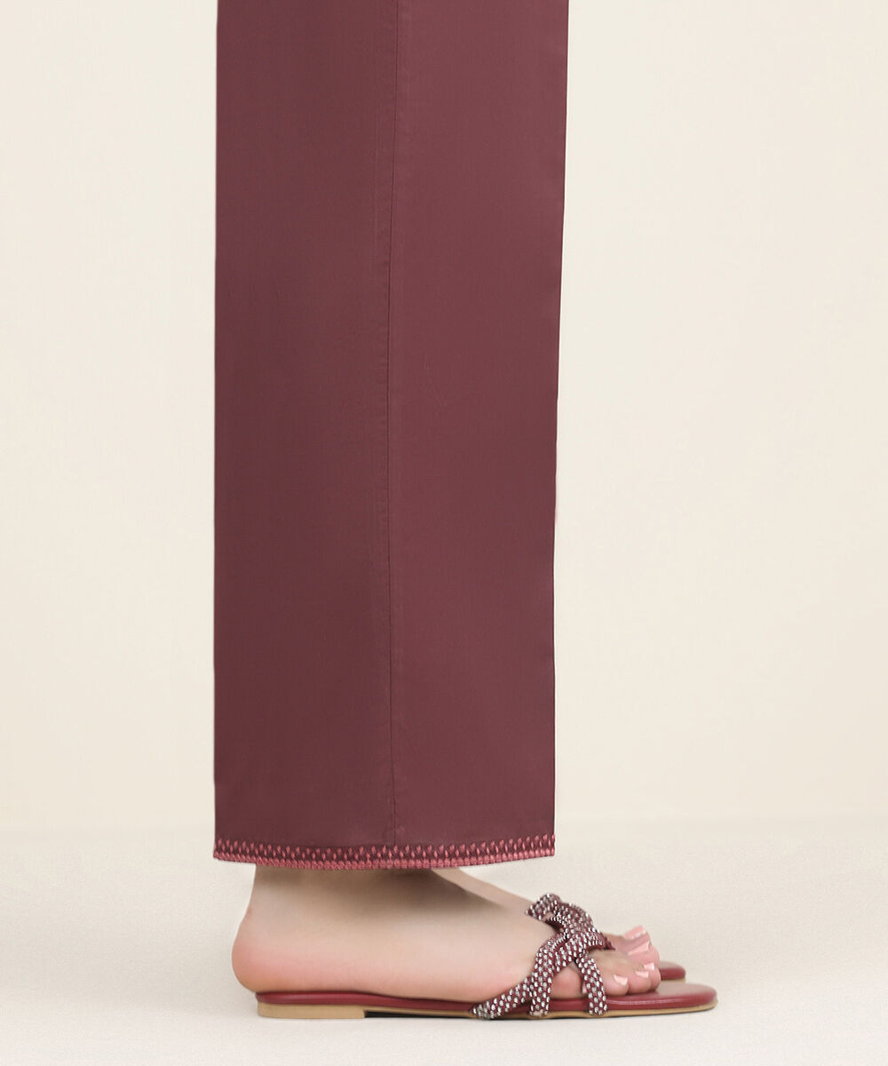 Women's RTW Cambric Red Embroidered Straight Pants