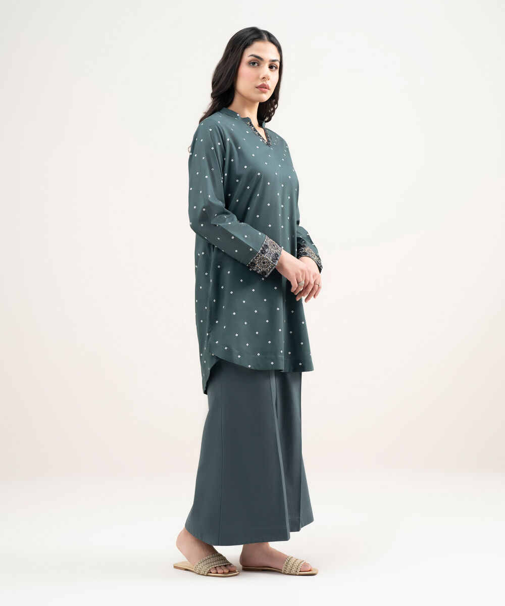 Women's RTW Lawn Embroidered Green Straight Shirt
