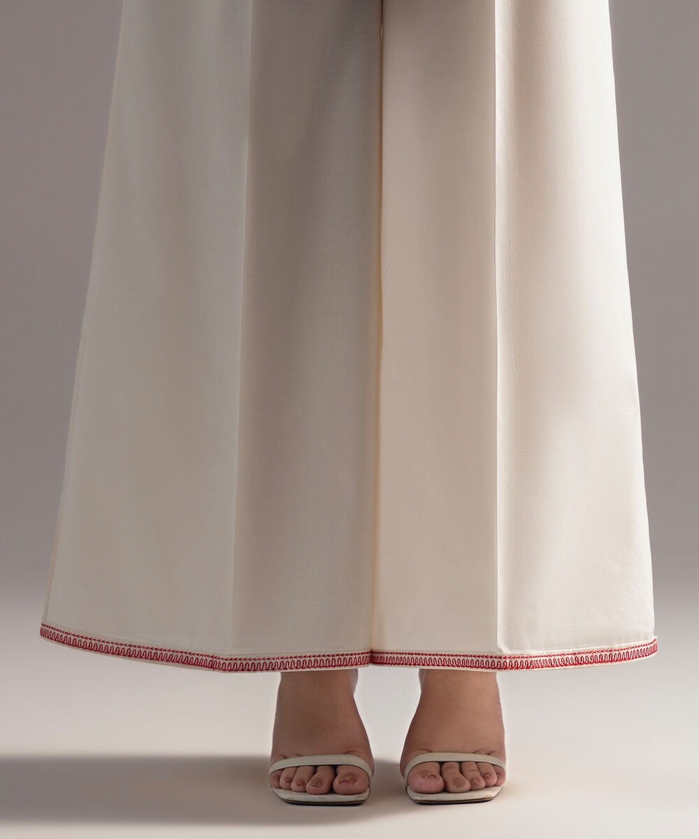 Women's RTW Cambric Embroidered Beige Flared Pants