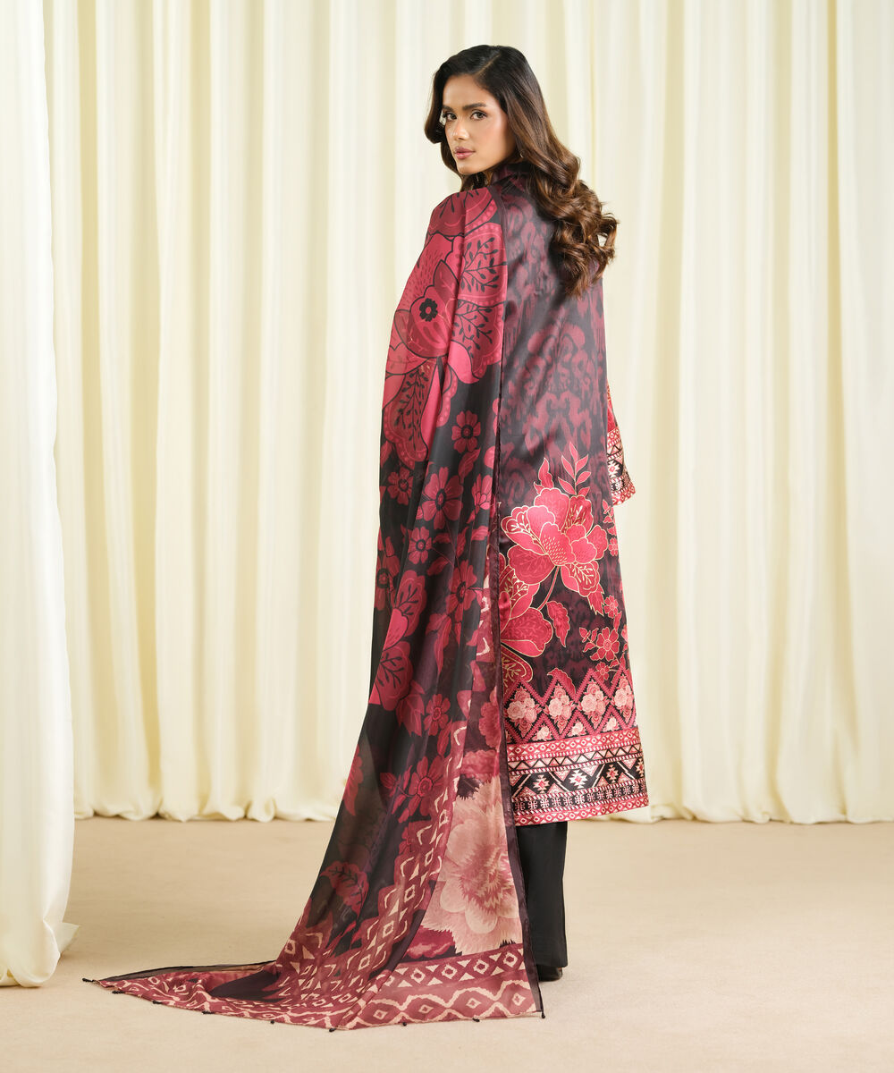 Women's Unstitched Blended Satin Printed Multi 3 Piece Suit