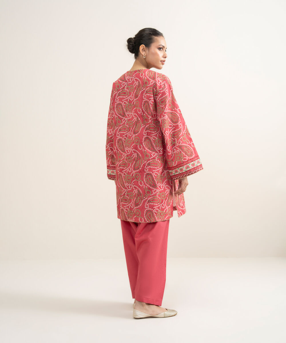 Women's Unstitched Lawn Embroidered Light Red 2 Piece Suit