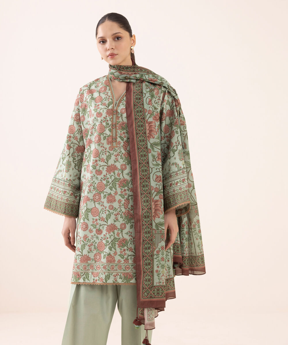 Women's Unstitched Cotton Printed Three Piece Suit