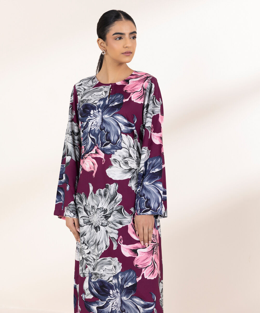 Women's Pret Arabic Lawn Plum Printed Straight Shirt