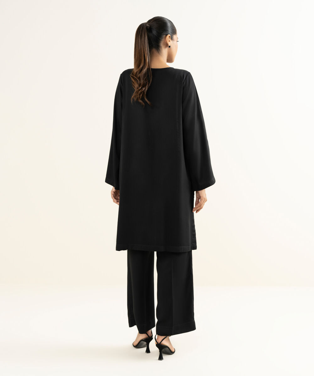 Women's RTW Bedford  Embroidered Black Straight Shirt