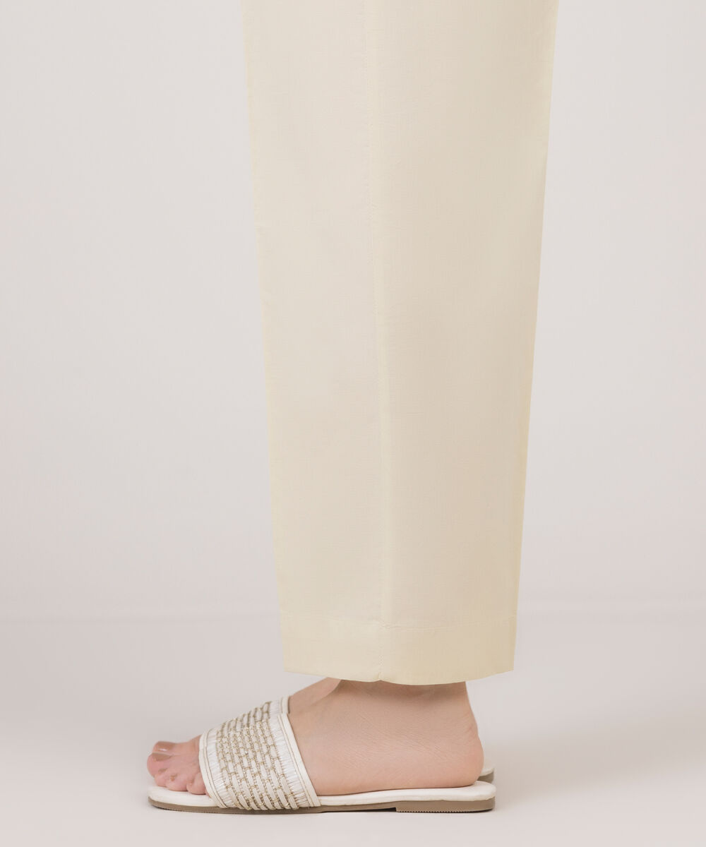 Women's RTW Cotton Linen Beige Solid Straight Pants