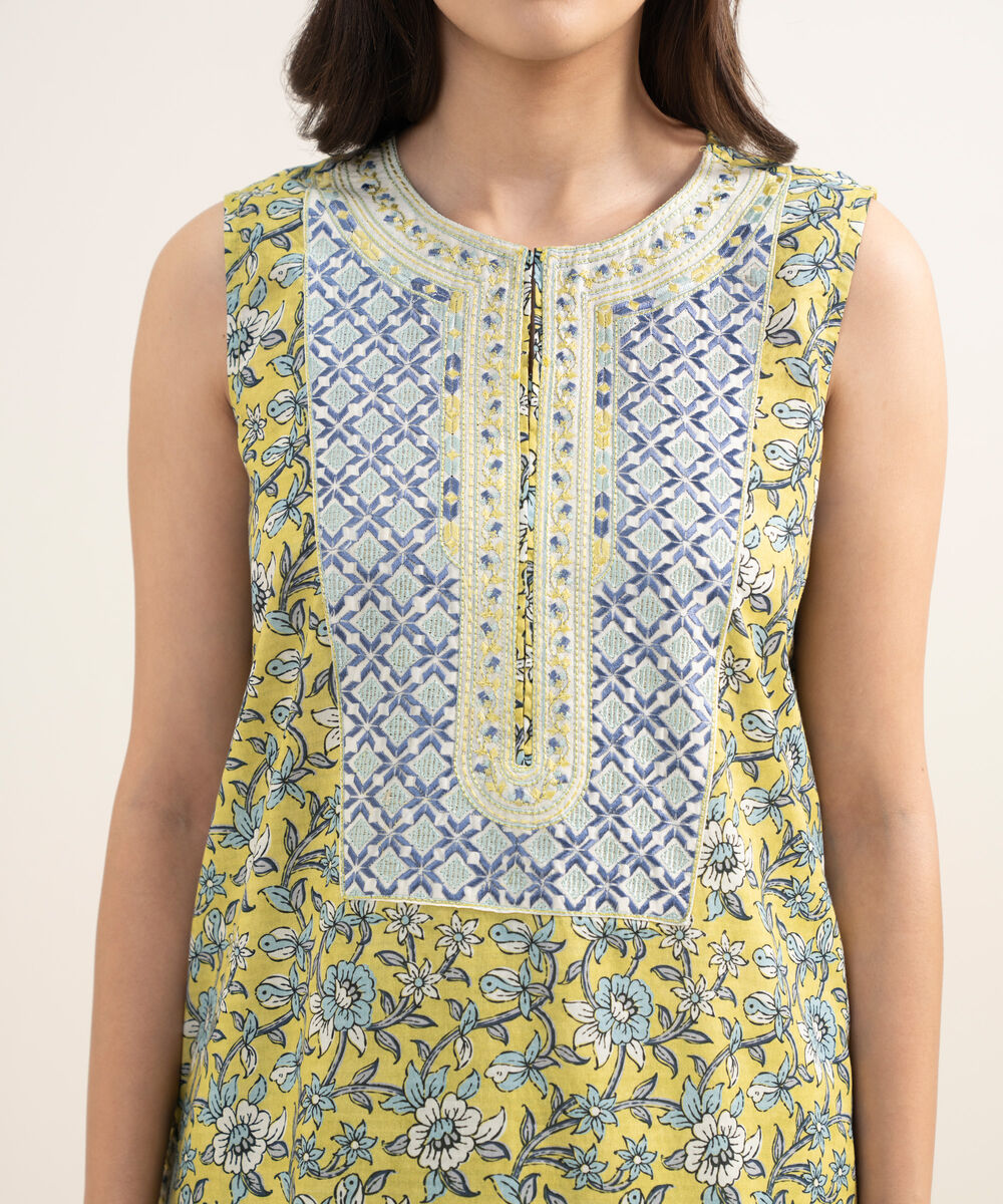 Women's RTW Dobby Embroidered Lime Green 2 Piece Suit