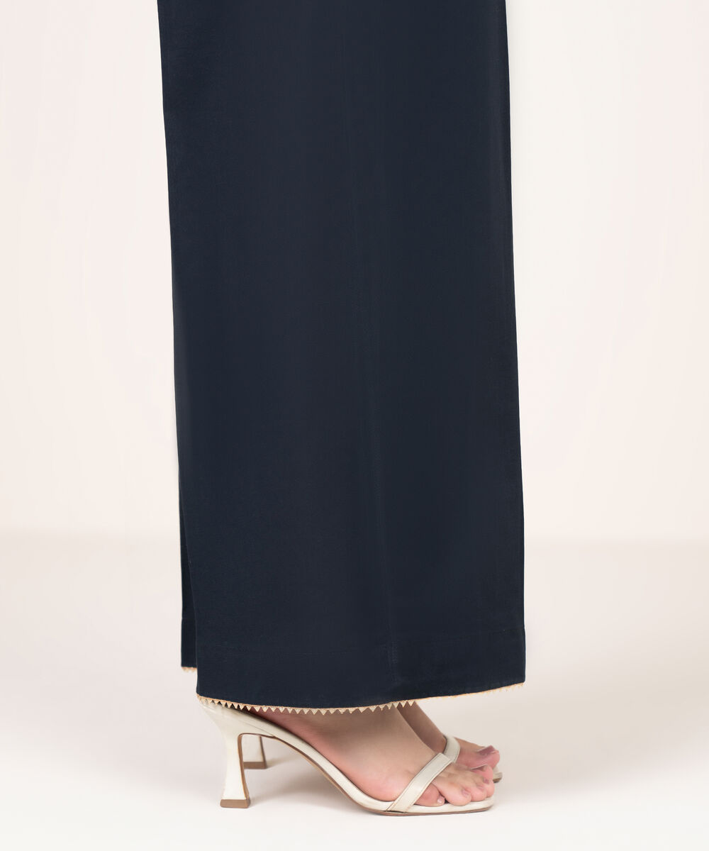 Women's RTW Viscose Linen Solid Black Flared Pants