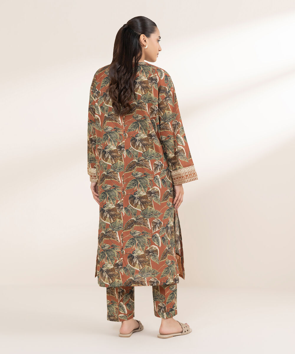 Women's RTW Lawn Brown Embroidered Boxy Shirt