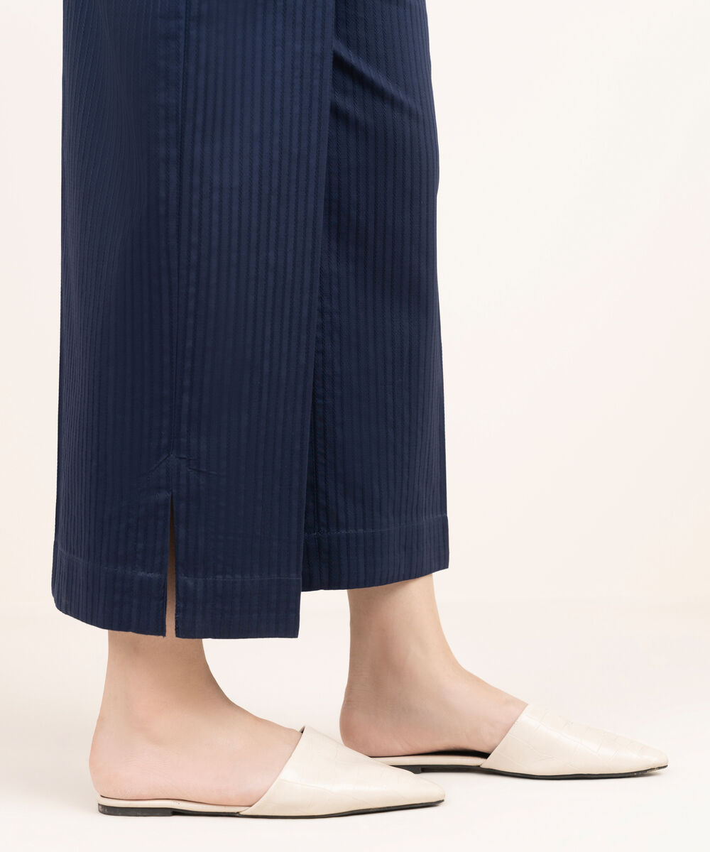 Women's RTW Handwoven Dobby Solid Blue Culottes