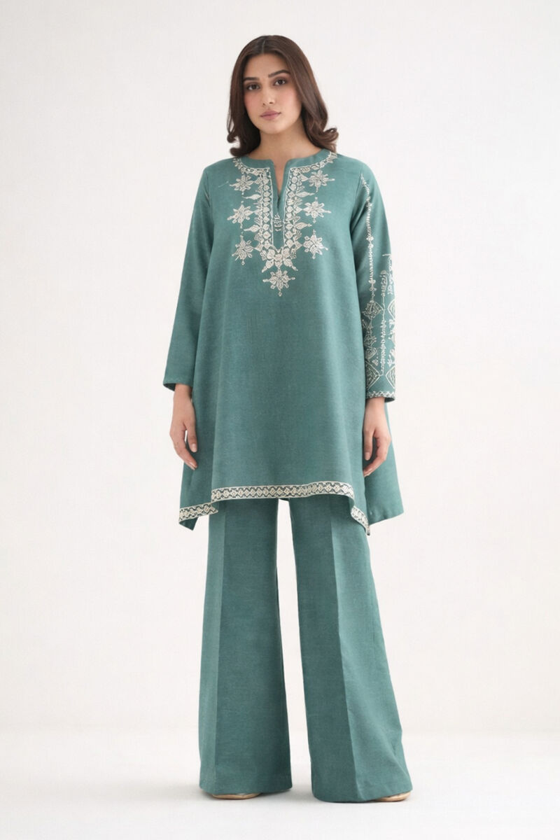 2 Piece - Embroidered Linen Suit