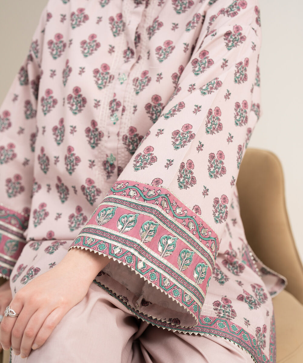 Women's Unstitched Lawn Printed Pink 2 Piece Suit