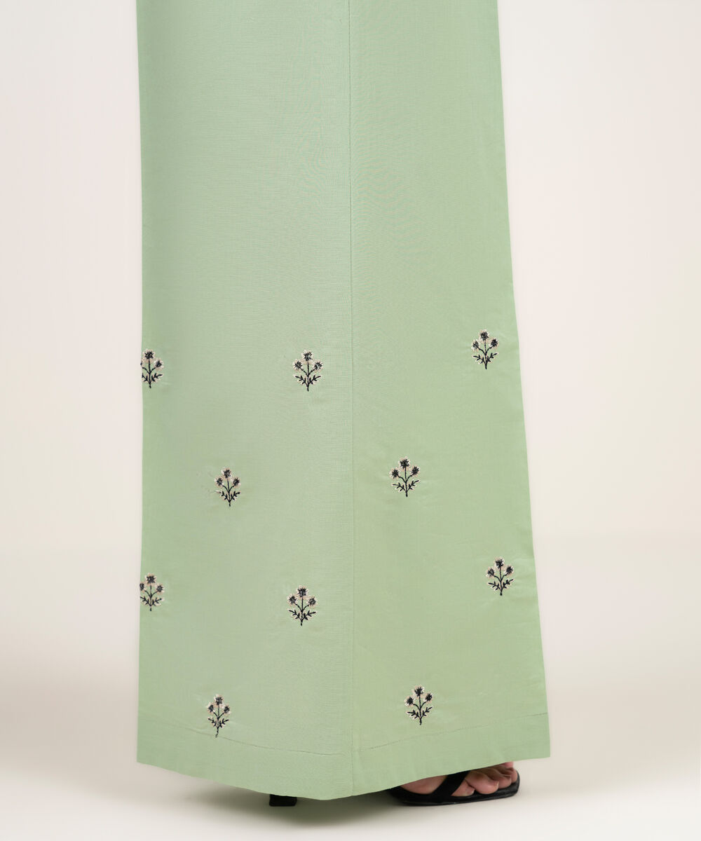 Women's RTW Cambric Embroidered Green Flared Pants