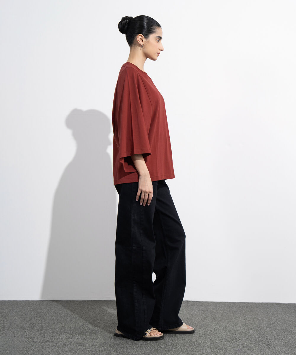 Women's Western Wear Maroon Oversized Jersey T-Shirt