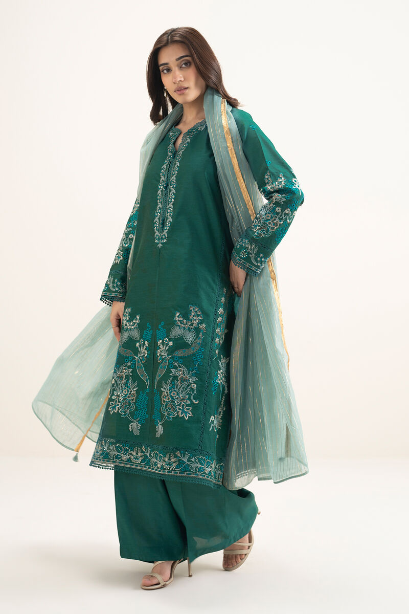 3 Piece - Embroidered Cotton Net Suit