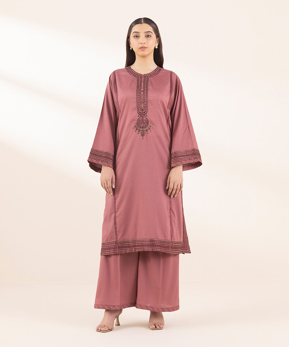 Woman - Pink Embroidered Dobby Shirt