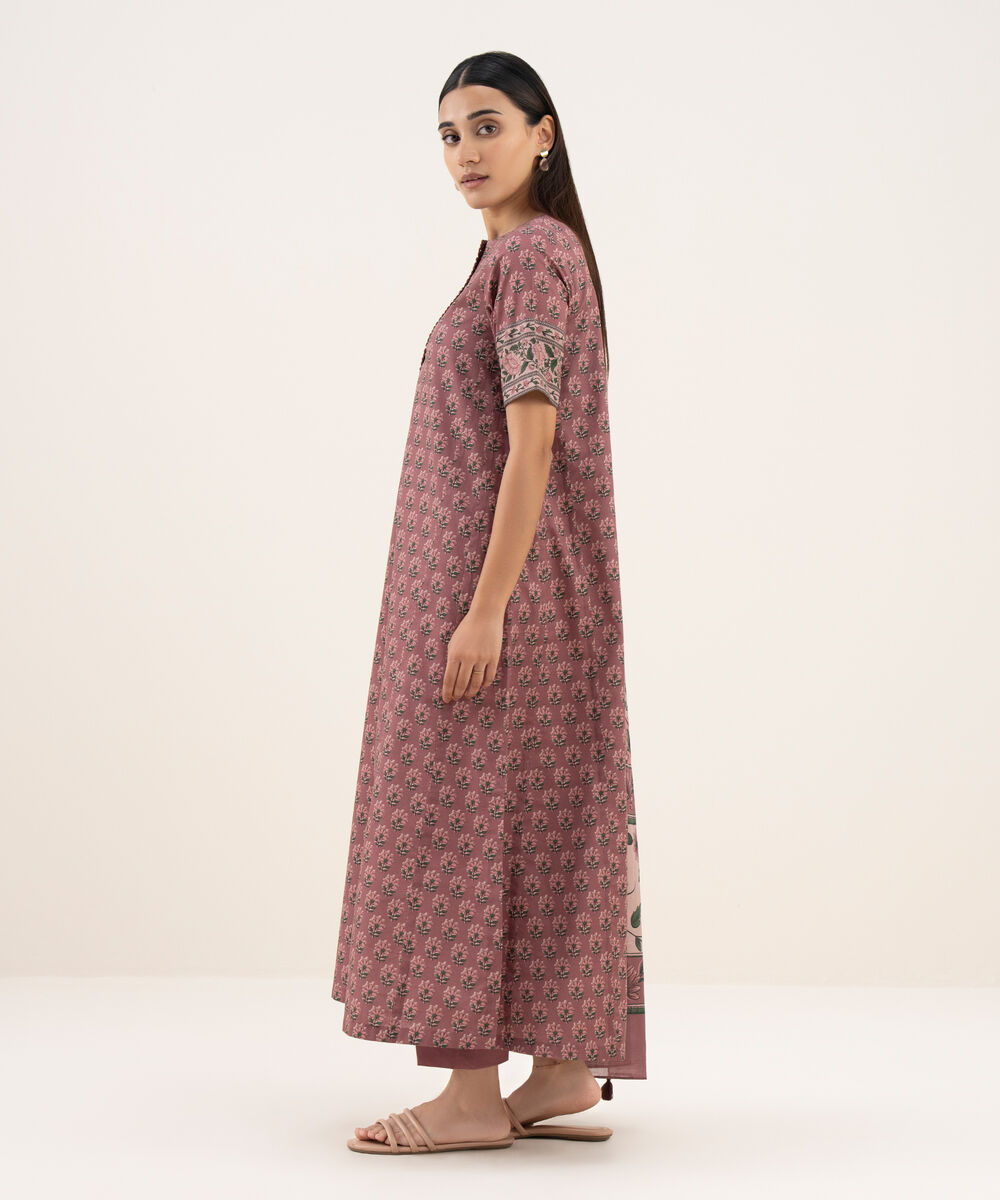 Women's Unstitched Lawn Printed Pink 3 Piece Suit