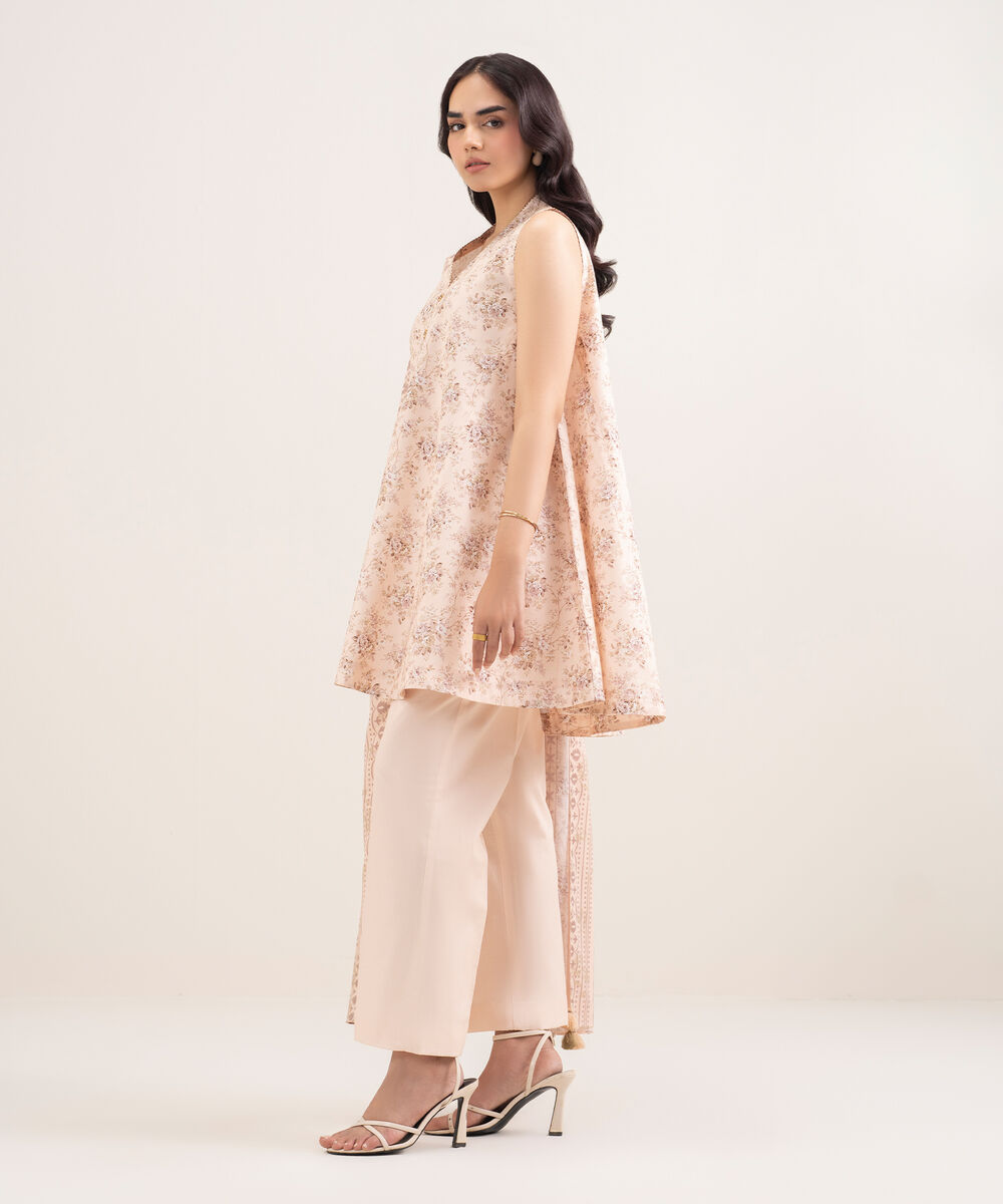 Women's Unstitched Lawn Printed Pink 3 Piece Suit