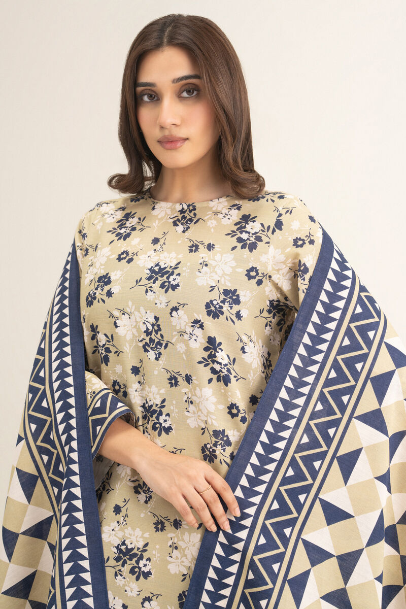 3 Piece - Printed Khaddar Suit