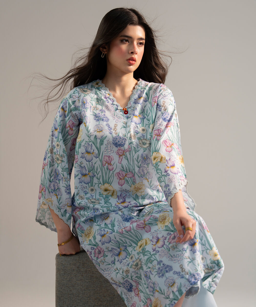 Women's RTW Lawn Printed Blue 2 Piece Suit