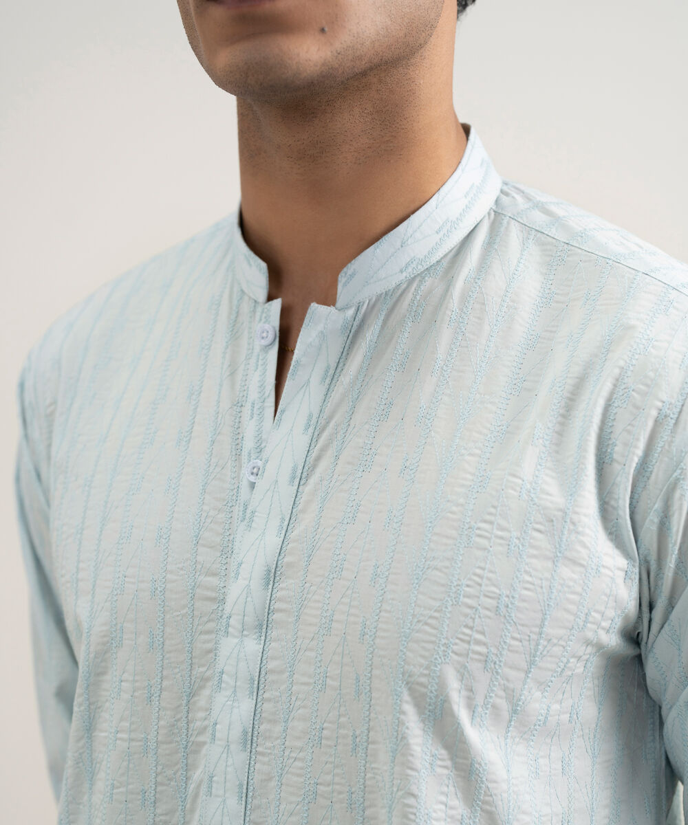 Men's Stitched Cotton Blue Suit