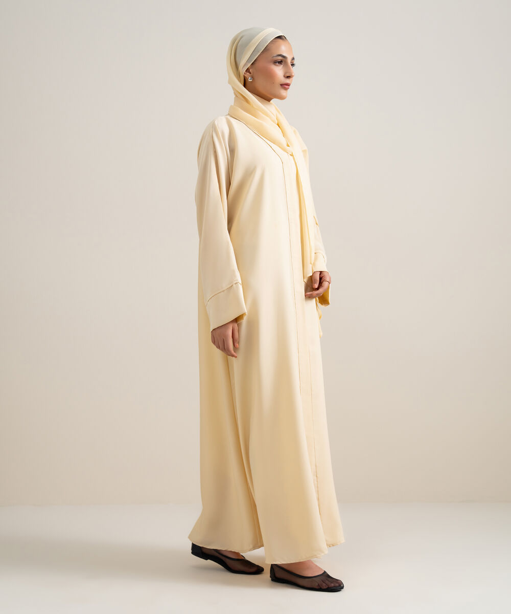 Women's Butter Yellow Kimono Abaya Set